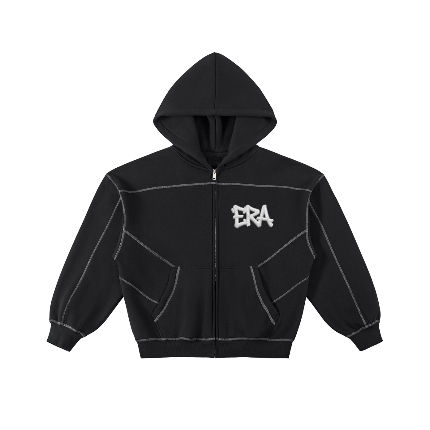 Black Zip Up Hoodie (Gray stripes)