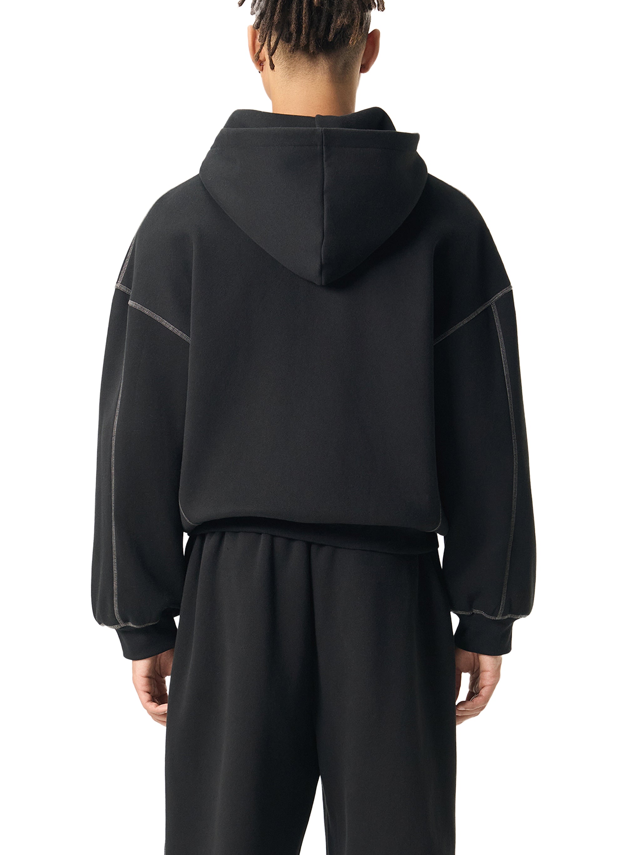 Black Zip Up Hoodie (Gray stripes)